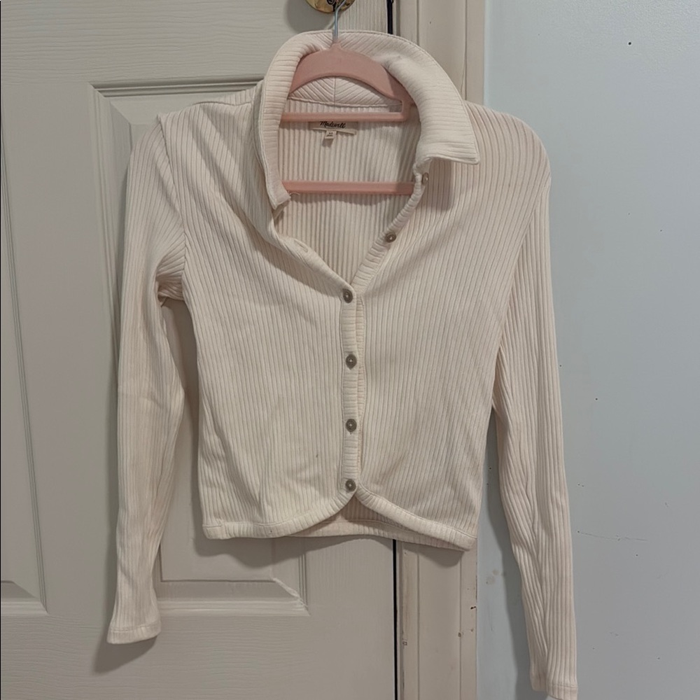 Madewell Ivory Ribbed Knit Cardigan
